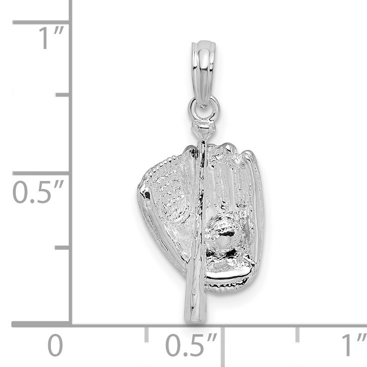 Sterling Silver Baseball Pendant with 3D Glove, Bat, and Ball Design for Players or Fans