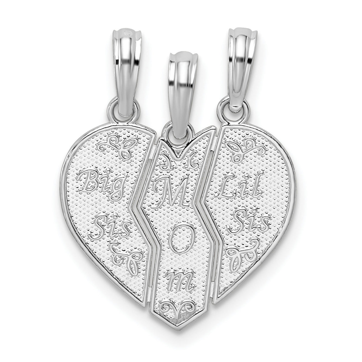 Sterling Silver Three-Piece Heart Pendant Set, Big Sis Mom Lil Sis Engraving, Family Bond Jewelry