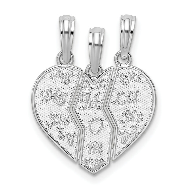 Sterling Silver Three-Piece Heart Pendant Set, Big Sis Mom Lil Sis Engraving, Family Bond Jewelry