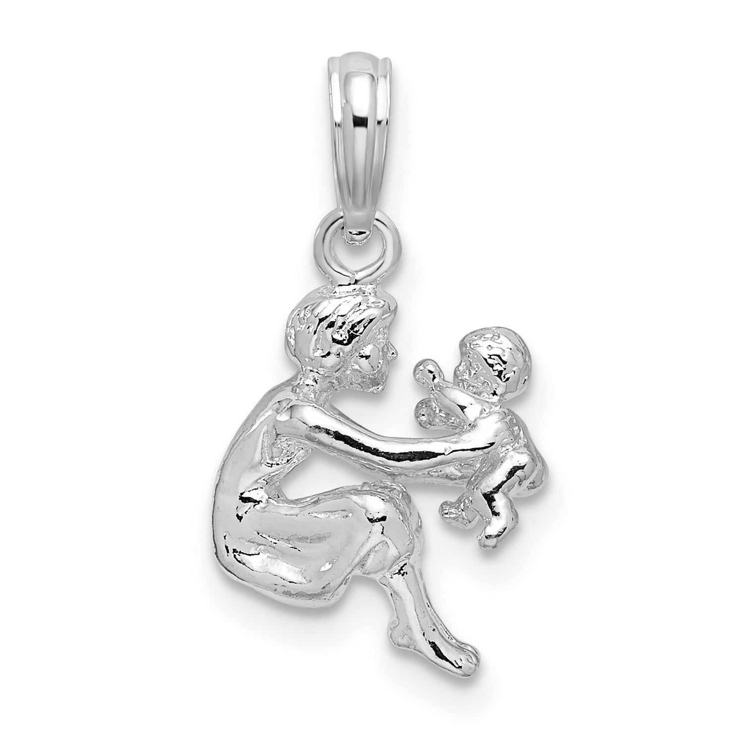 Sterling Silver Pendant Featuring Mother Holding Baby, Symbol of Maternal Love and Family Bond