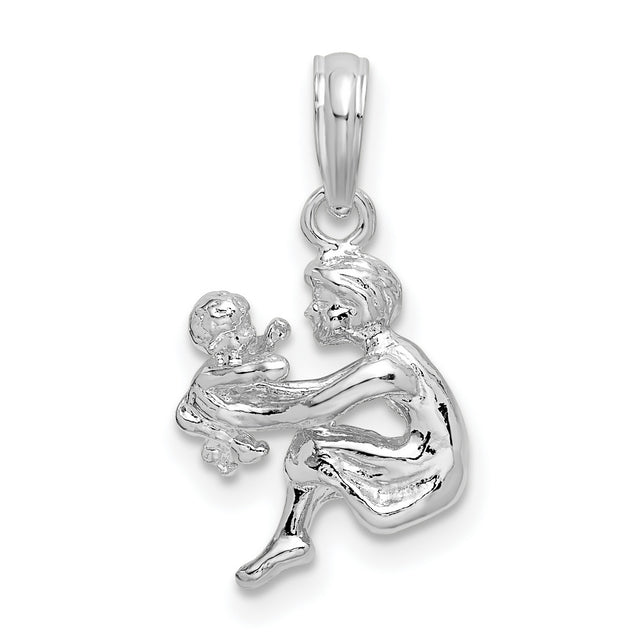 Sterling Silver Pendant Featuring Mother Holding Baby, Symbol of Maternal Love and Family Bond
