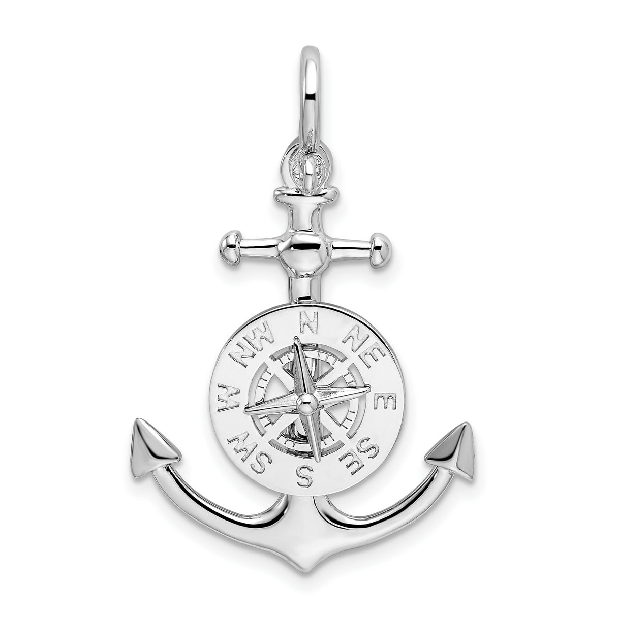 Sterling Silver Compass Pendant with Anchor Design, Nautical Theme for Men and Women