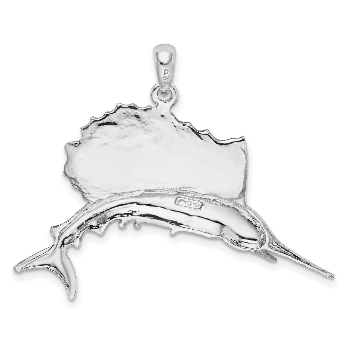 Polished Enameled Sailfish Charm Pendant in Real 925 Sterling Silver