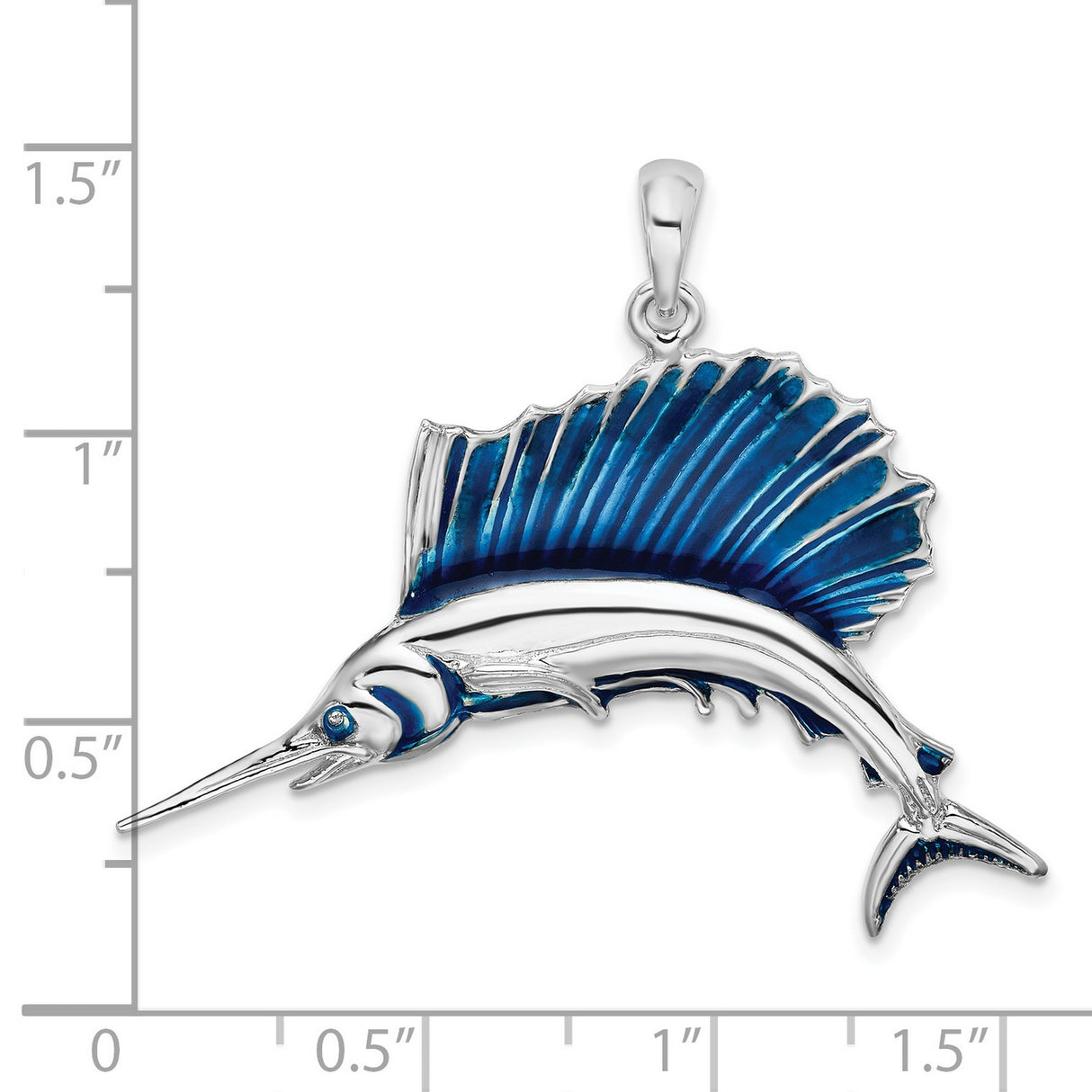 Polished Enameled Sailfish Charm Pendant in Real 925 Sterling Silver