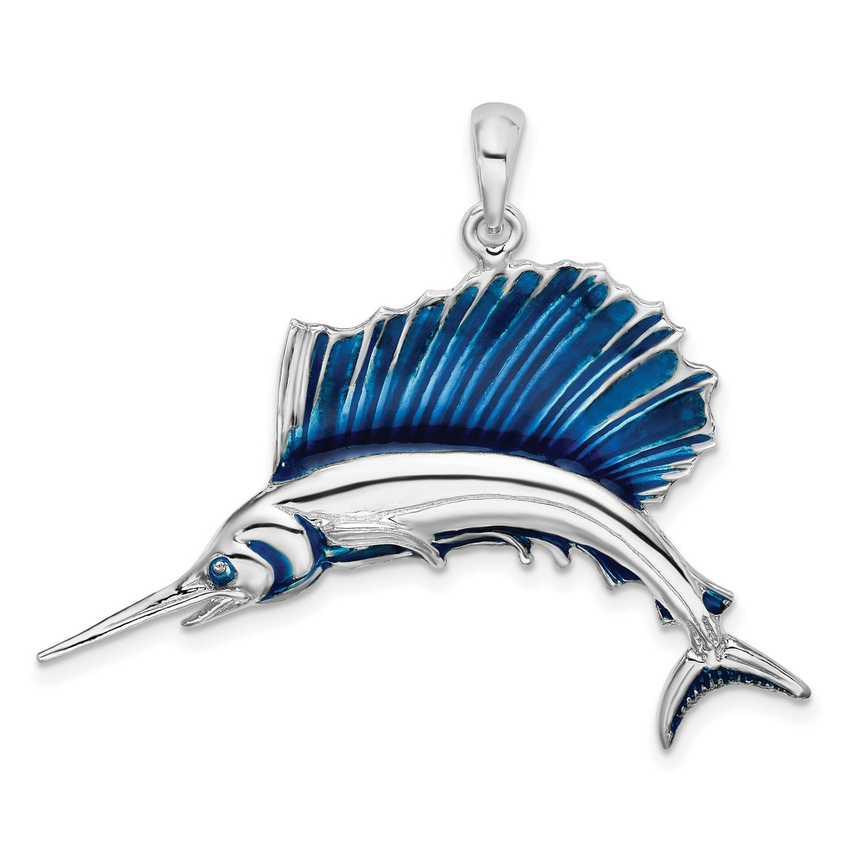 Polished Enameled Sailfish Charm Pendant in Real 925 Sterling Silver