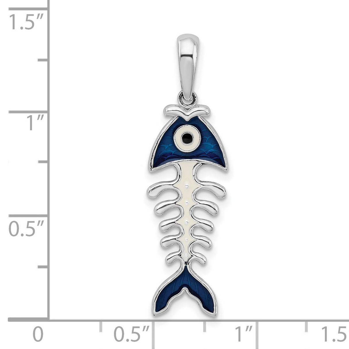 Polished 3-D Enameled Fishbone Charm Pendant in Real 925 Sterling Silver