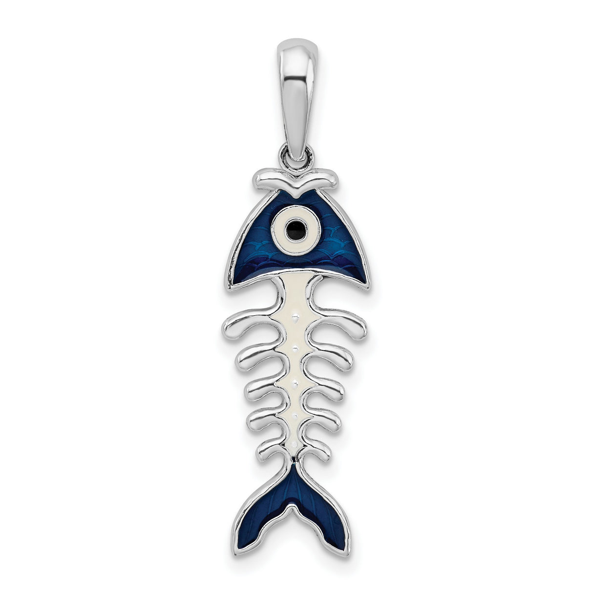 Polished 3-D Enameled Fishbone Charm Pendant in Real 925 Sterling Silver