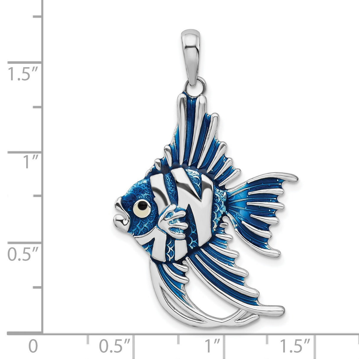 Sterling Silver Fish Pendant with Blue Enamel, Tropical Angelfish Ocean Jewelry for Women