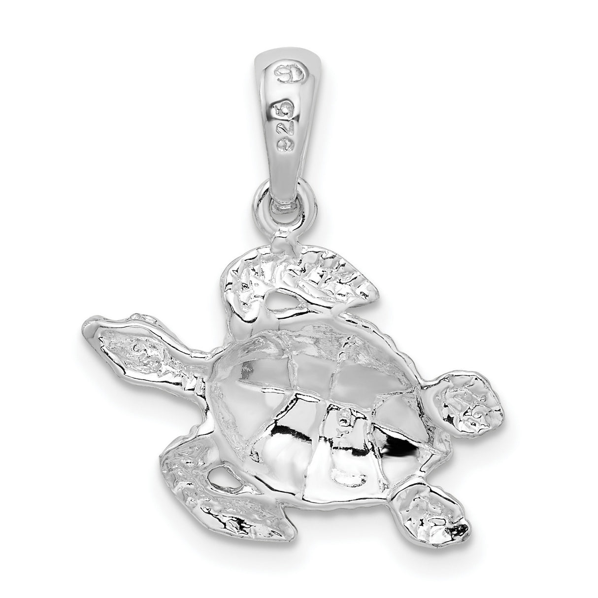 Sterling Silver Sea Turtle Pendant with Green Enamel Shell, Ocean-Inspired Charm