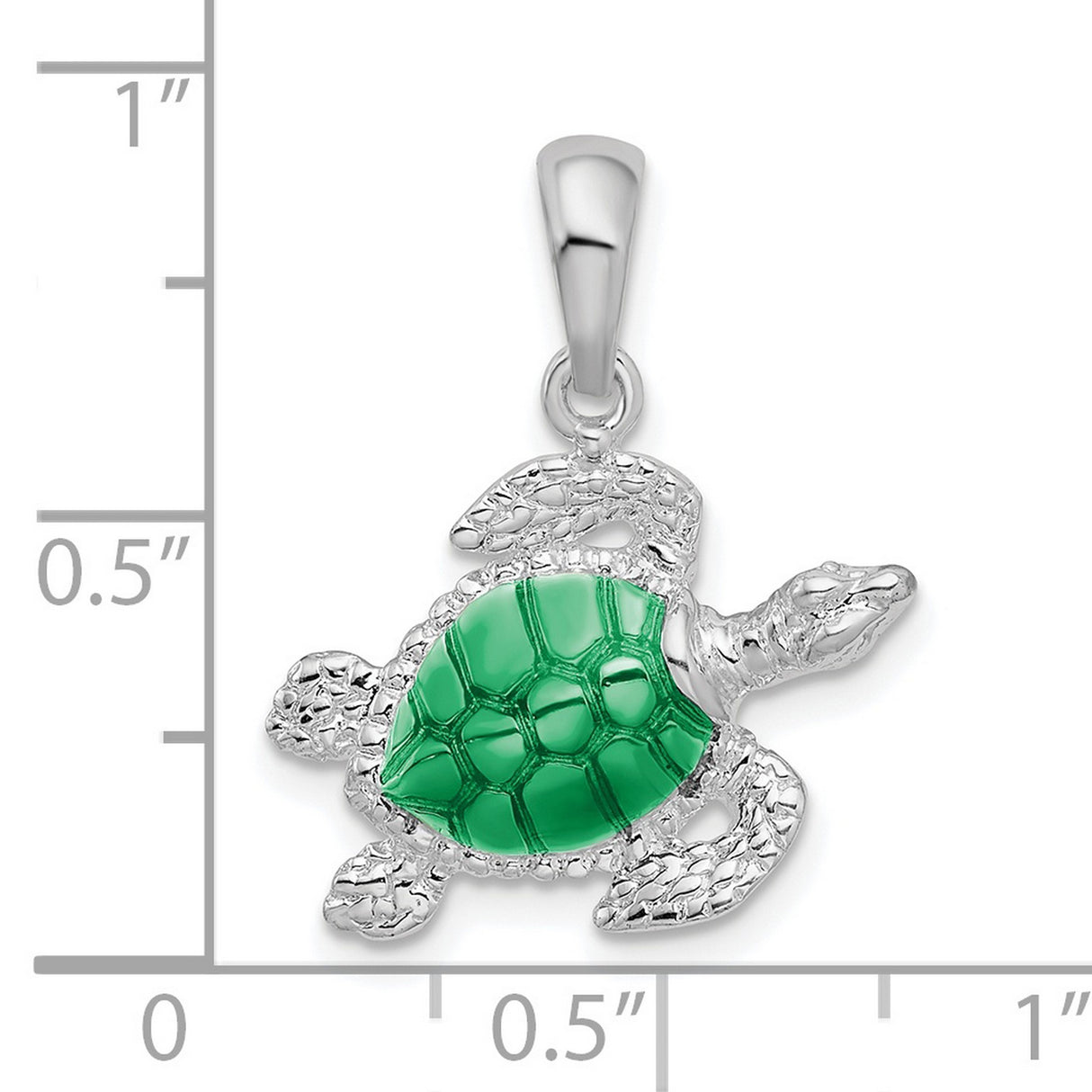 Sterling Silver Sea Turtle Pendant with Green Enamel Shell, Ocean-Inspired Charm