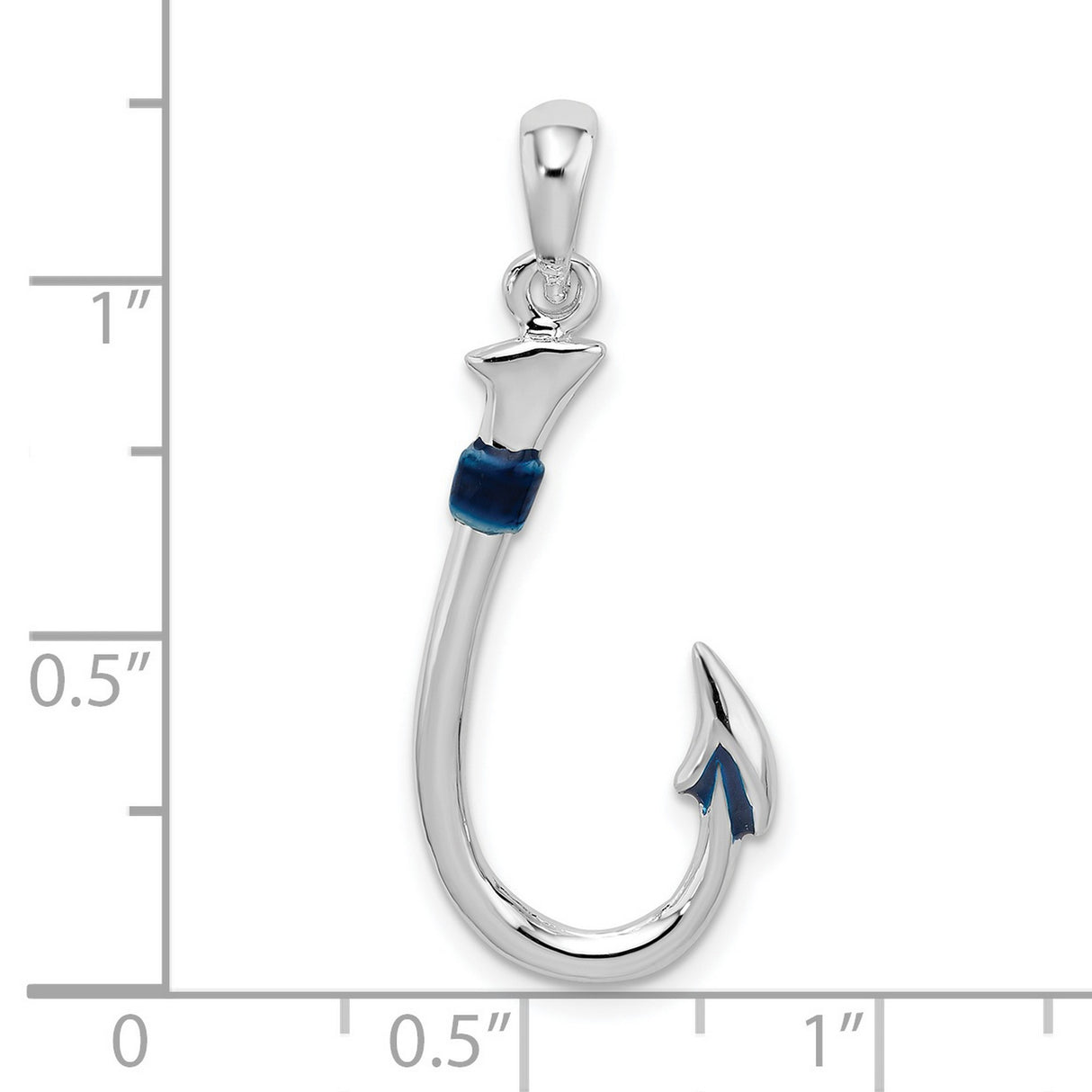 Sterling Silver Fish Hook Pendant with Blue Enamel Accent, Nautical Theme for Men or Unisex Wear
