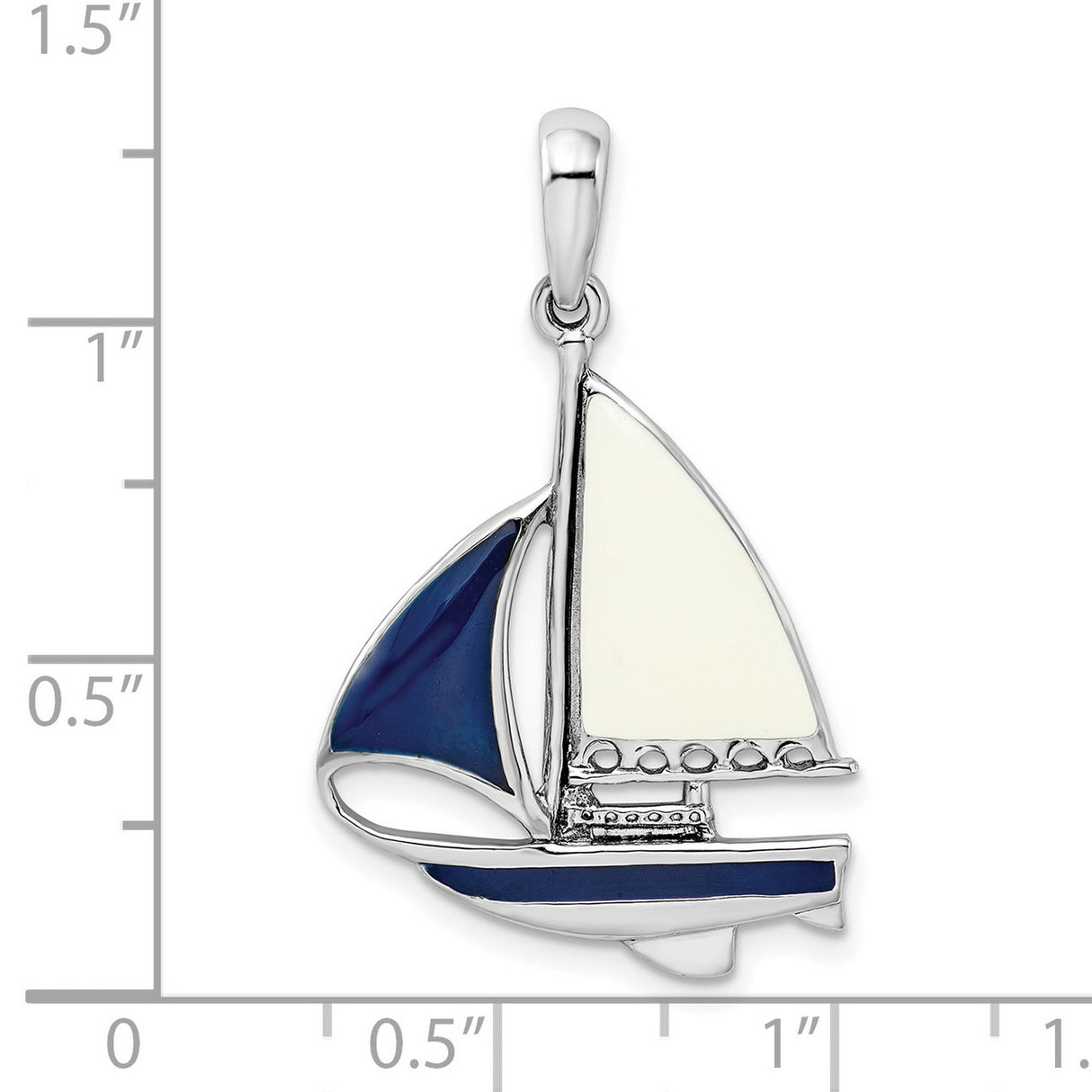 Sterling Silver Sailboat Pendant with Blue and White Enamel, Nautical Ocean Theme Jewelry