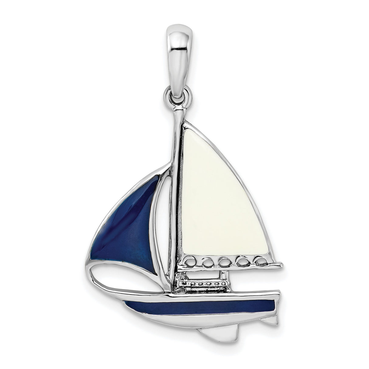 Sterling Silver Sailboat Pendant with Blue and White Enamel, Nautical Ocean Theme Jewelry