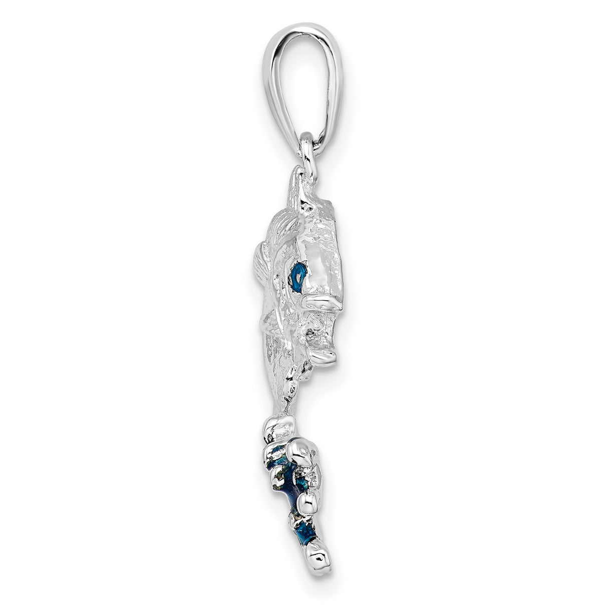 Sterling Silver Jumping Fish Pendant with Blue Accent, Bass and Wave Design, Nautical Theme