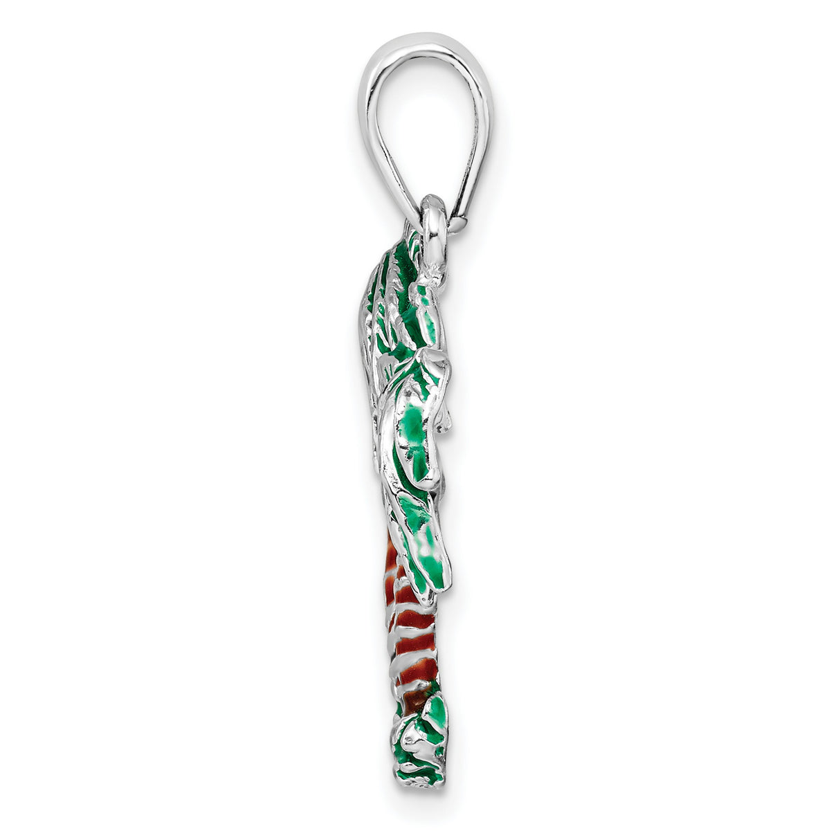 Sterling Silver Palm Tree Pendant with Green and Brown Enamel, Tropical Vacation Theme