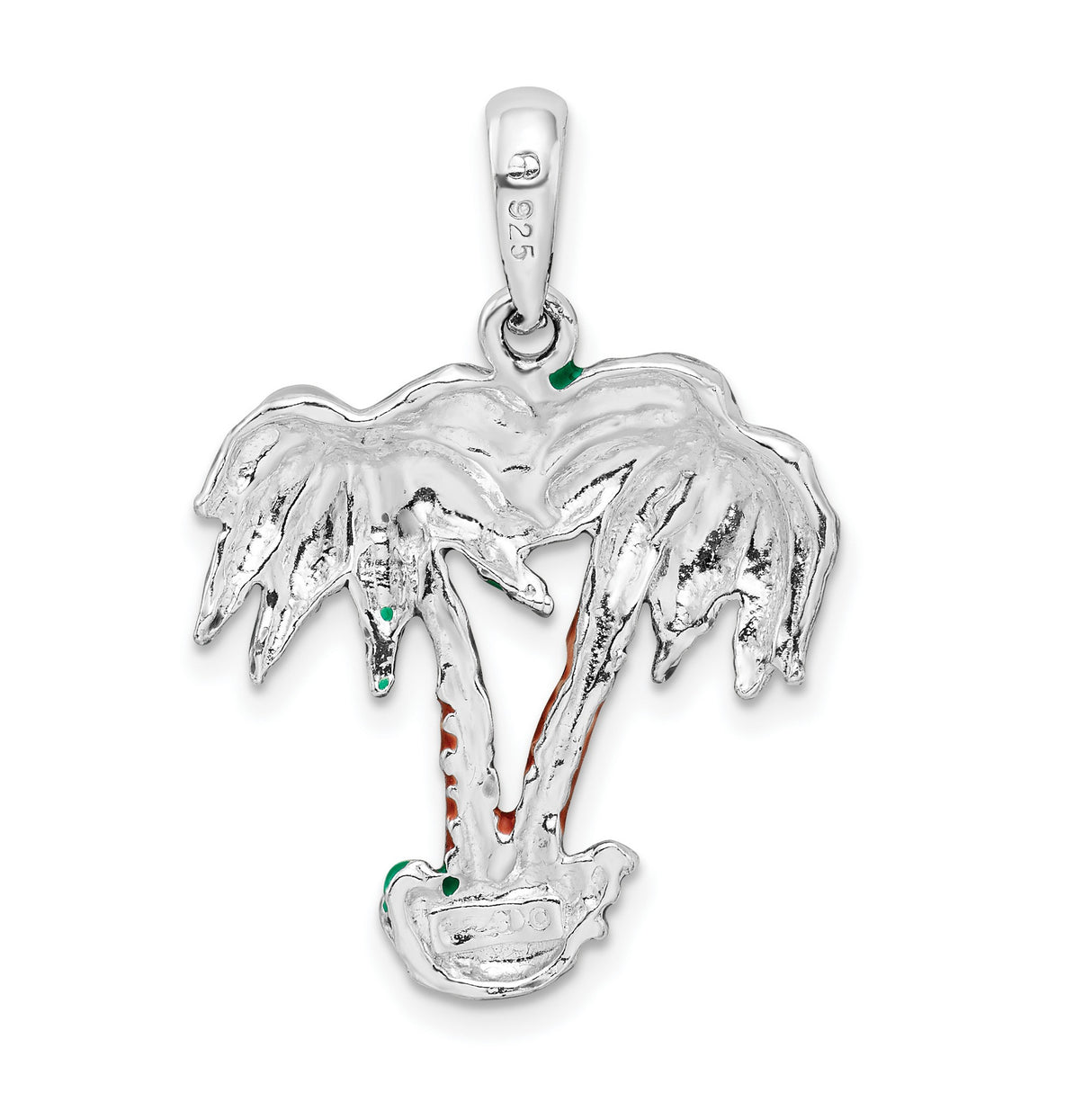 Sterling Silver Palm Tree Pendant with Green and Brown Enamel, Tropical Vacation Theme
