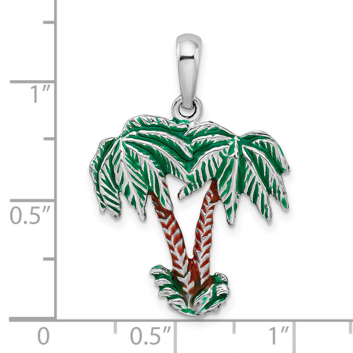 Sterling Silver Palm Tree Pendant with Green and Brown Enamel, Tropical Vacation Theme
