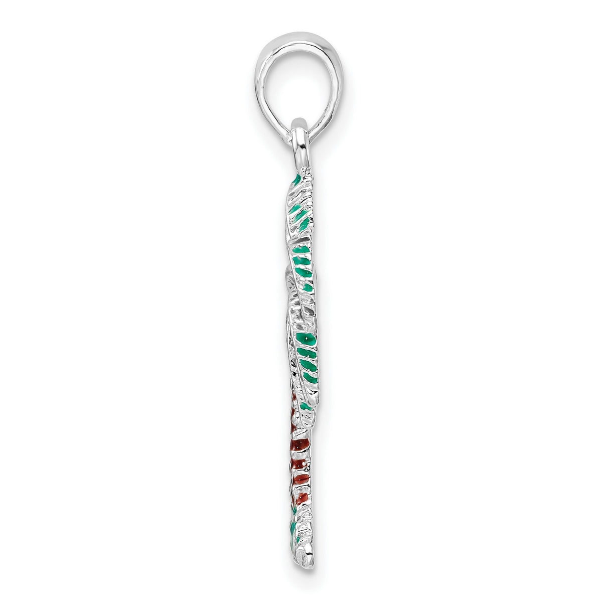 Sterling Silver Palm Tree Pendant with Green and Brown Enamel, Tropical Vacation Theme