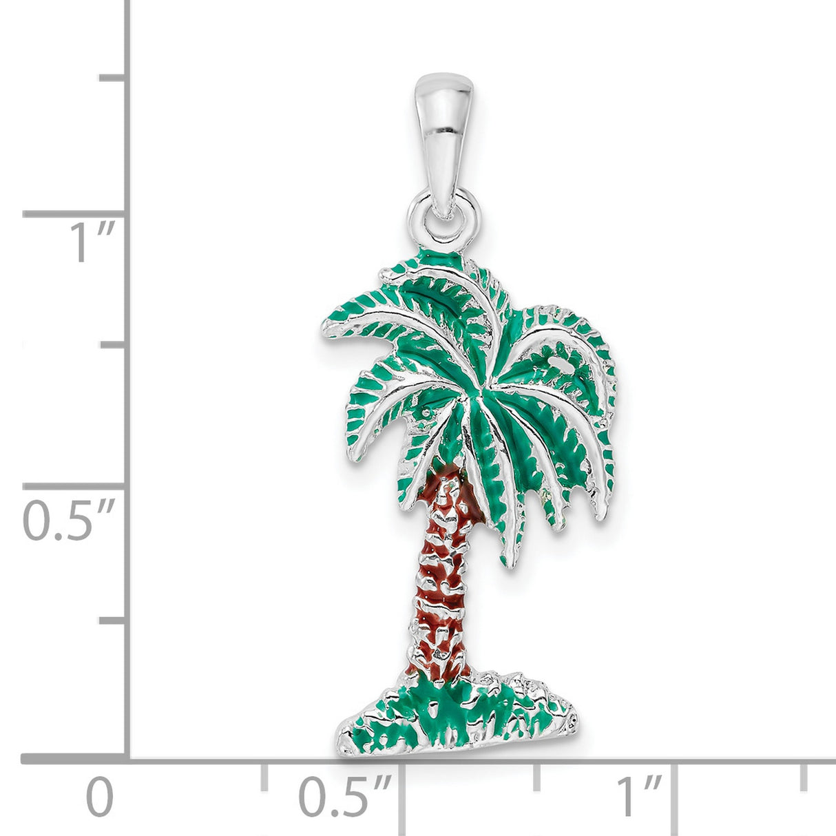Sterling Silver Palm Tree Pendant with Green and Brown Enamel, Tropical Vacation Theme