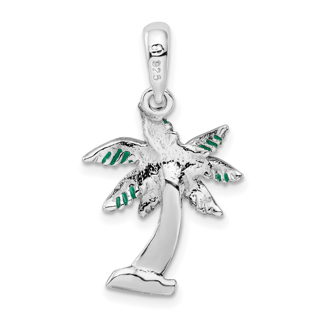 Sterling Silver Palm Tree Pendant with Green Enamel, Tropical Beach Theme Jewelry