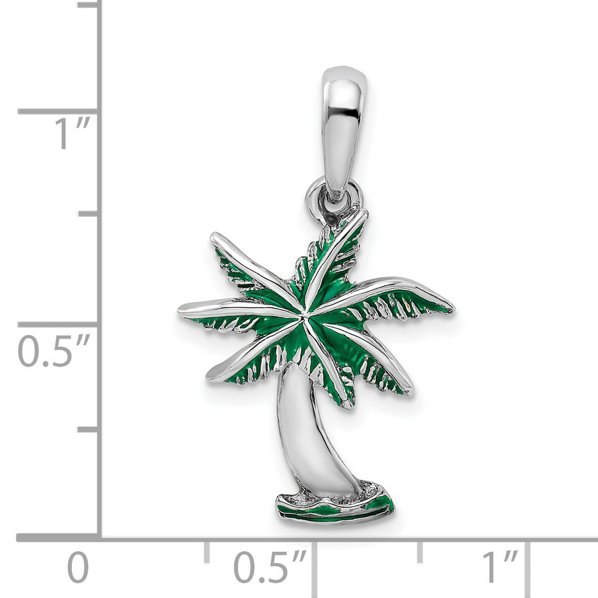 Sterling Silver Palm Tree Pendant with Green Enamel, Tropical Beach Theme Jewelry