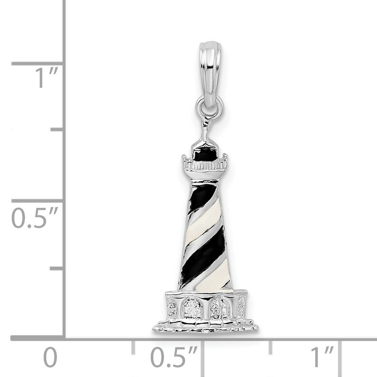 Sterling Silver Lighthouse Pendant with Black and White Enamel, Nautical Theme for Women or Unisex