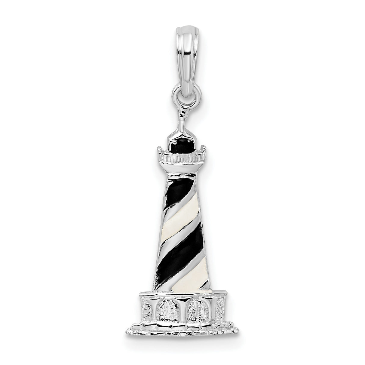Sterling Silver Lighthouse Pendant with Black and White Enamel, Nautical Theme for Women or Unisex