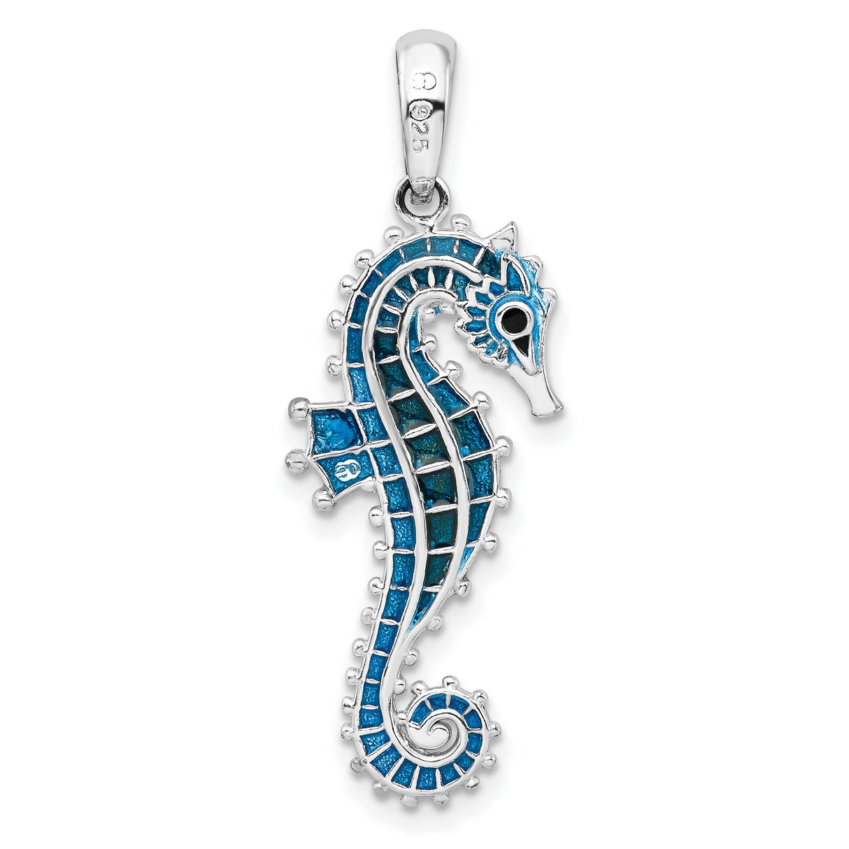 Sterling Silver Seahorse Pendant with Blue Enamel Inlay, Nautical Ocean Theme Jewelry for Women