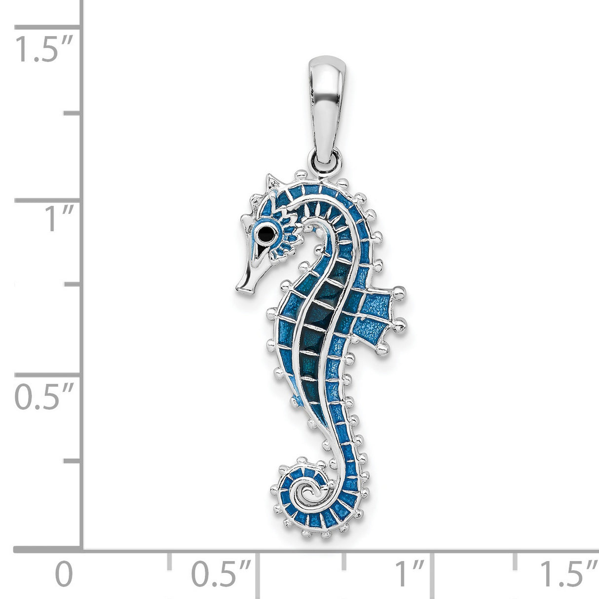 Sterling Silver Seahorse Pendant with Blue Enamel Inlay, Nautical Ocean Theme Jewelry for Women