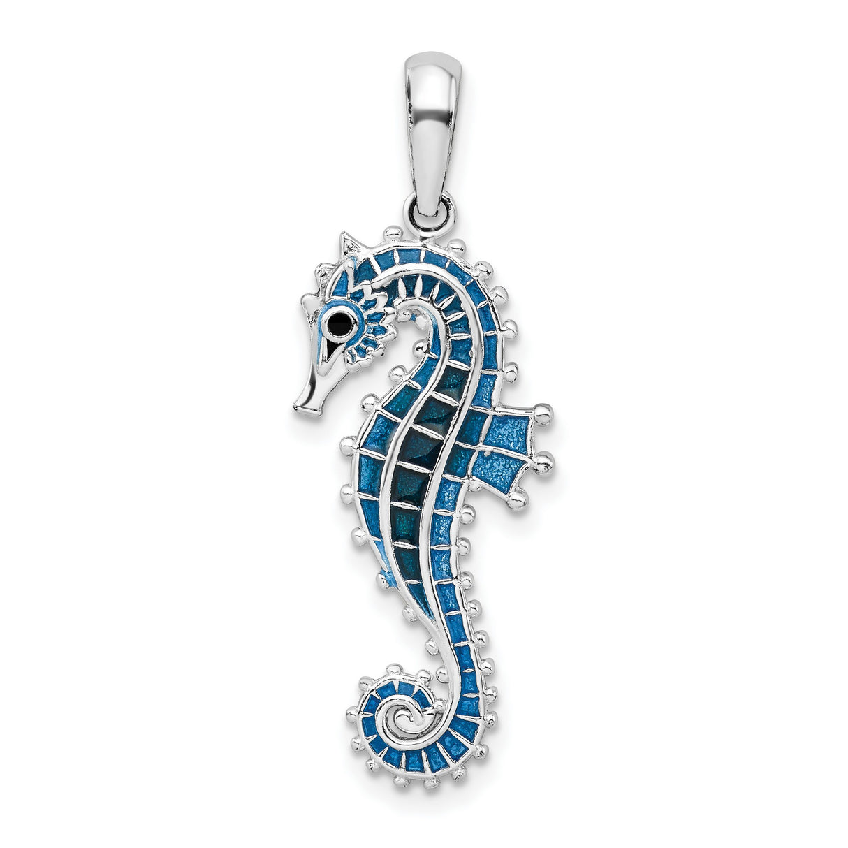 Sterling Silver Seahorse Pendant with Blue Enamel Inlay, Nautical Ocean Theme Jewelry for Women