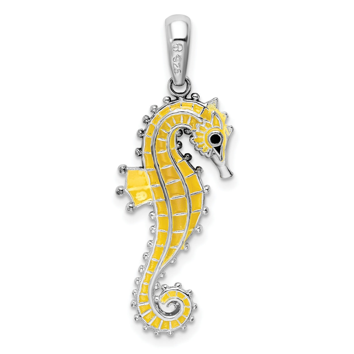 Sterling Silver Seahorse Pendant with Yellow Enamel, Nautical Ocean Theme for Women