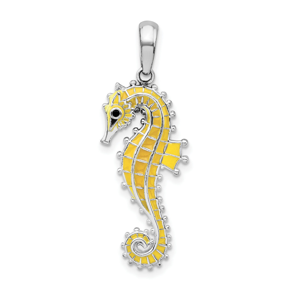 Sterling Silver Seahorse Pendant with Yellow Enamel, Nautical Ocean Theme for Women