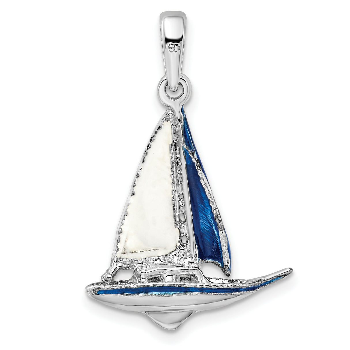 Polished 3-D Enameled Sailboat Charm Pendant in Real 925 Sterling Silver