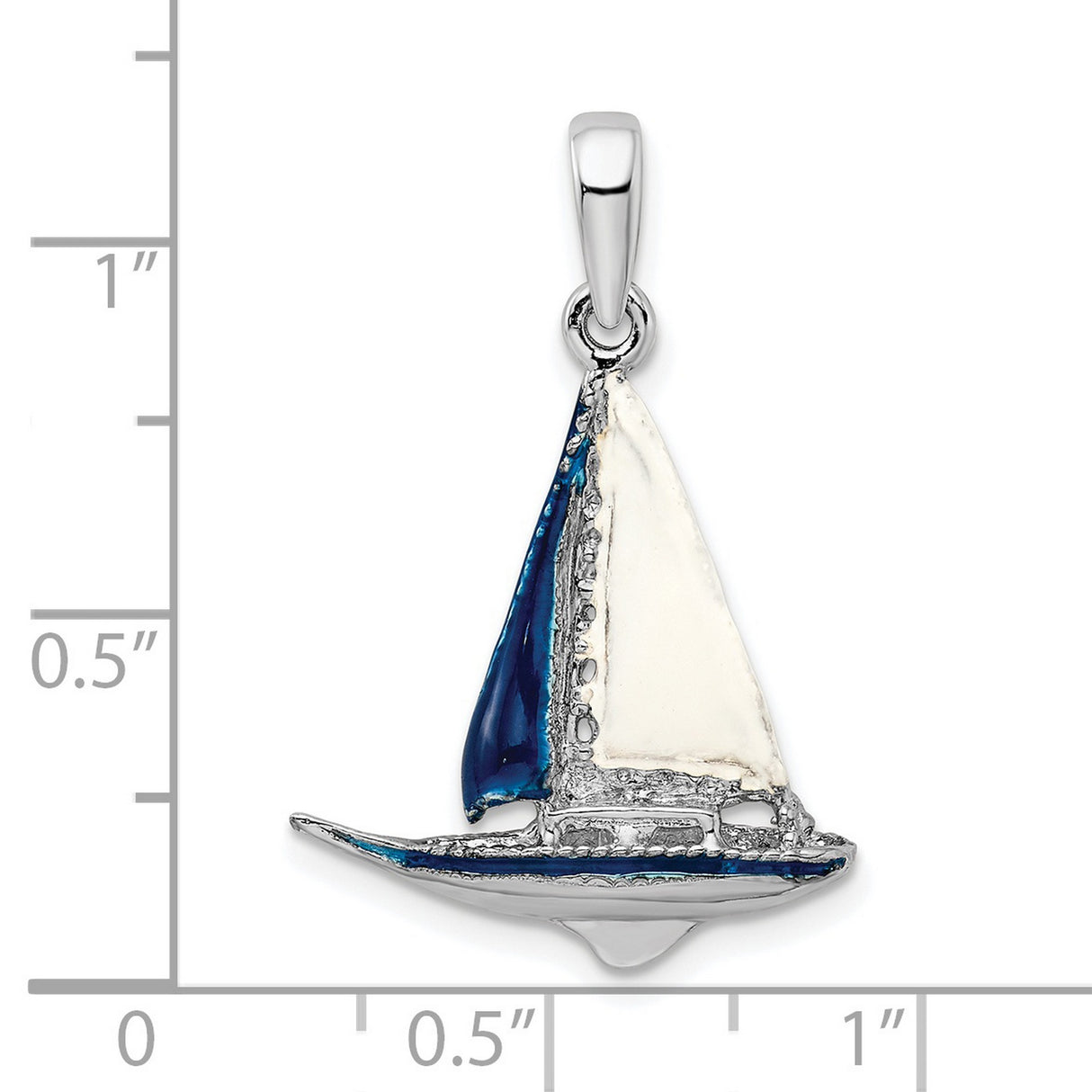 Polished 3-D Enameled Sailboat Charm Pendant in Real 925 Sterling Silver
