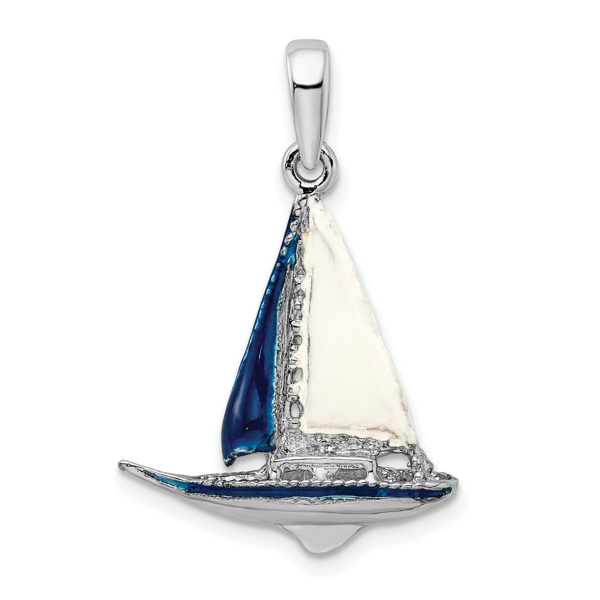 Polished 3-D Enameled Sailboat Charm Pendant in Real 925 Sterling Silver