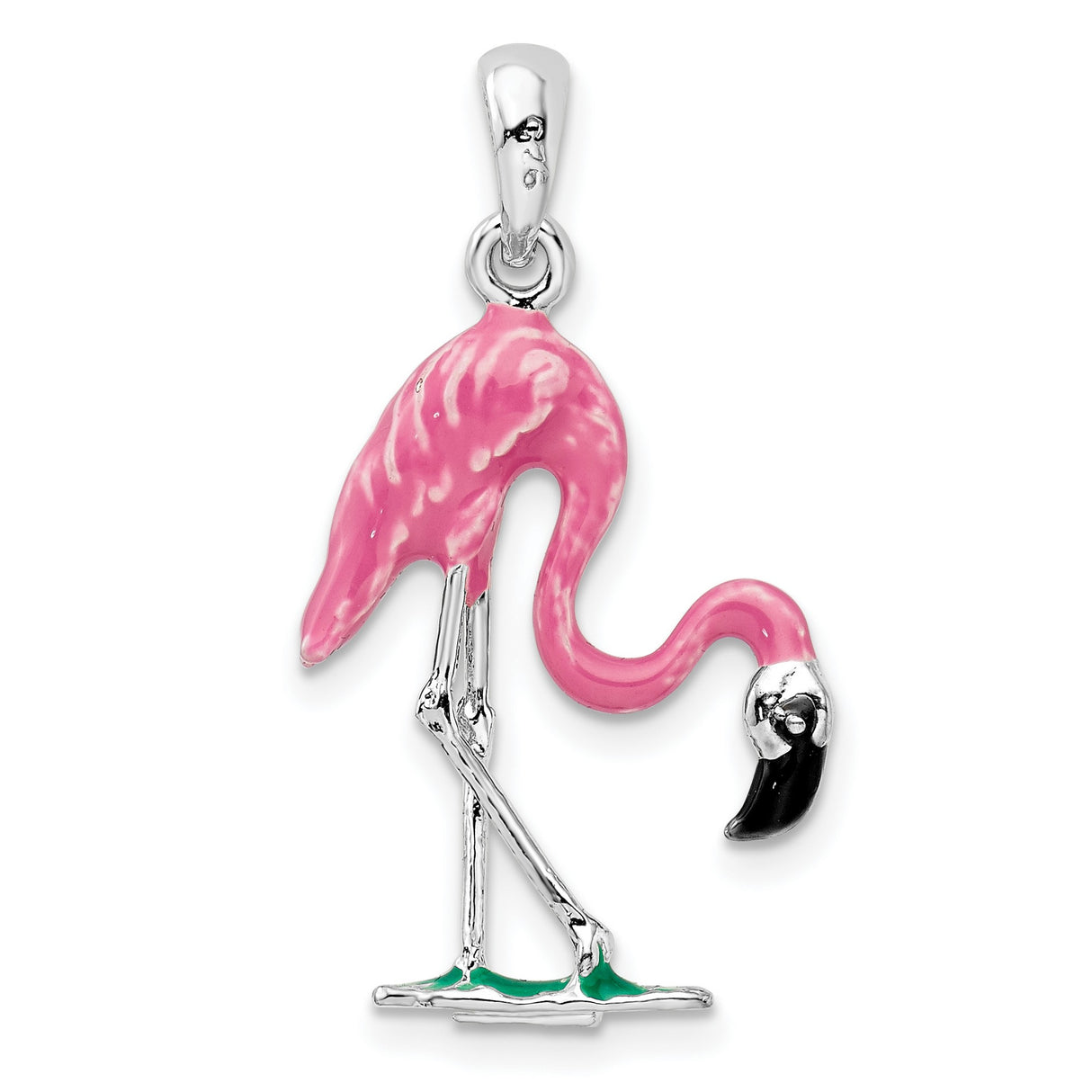 Sterling Silver Flamingo Pendant with Pink Enamel, Tropical Bird Charm, Nature Inspired Jewelry
