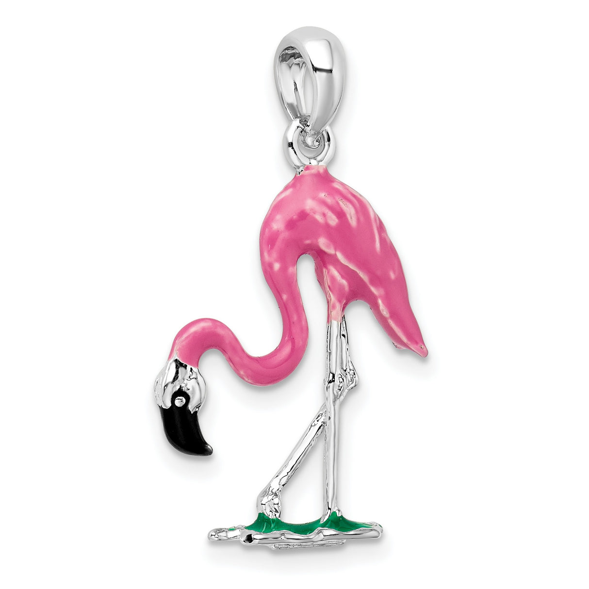 Sterling Silver Flamingo Pendant with Pink Enamel, Tropical Bird Charm, Nature Inspired Jewelry