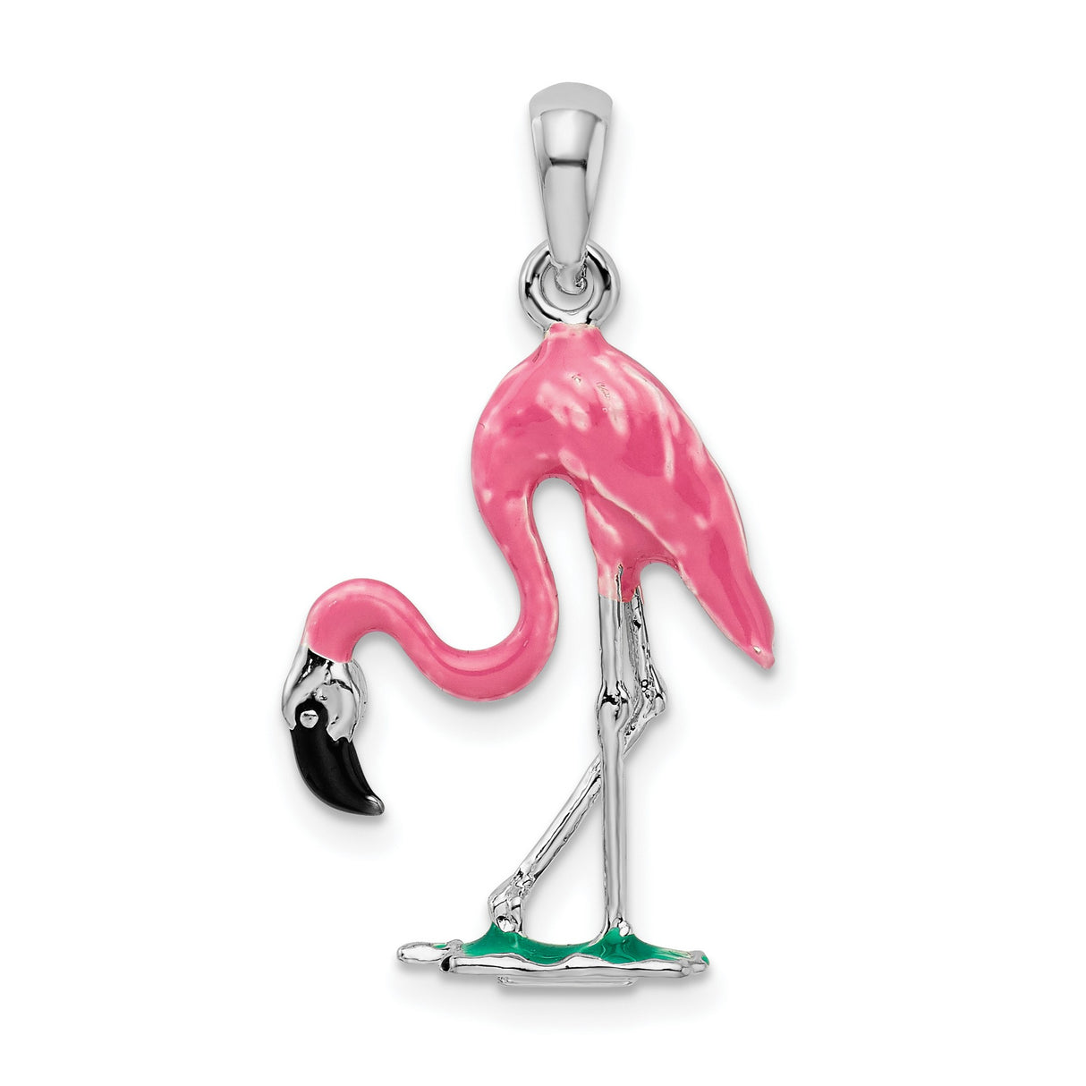 Sterling Silver Flamingo Pendant with Pink Enamel, Tropical Bird Charm, Nature Inspired Jewelry