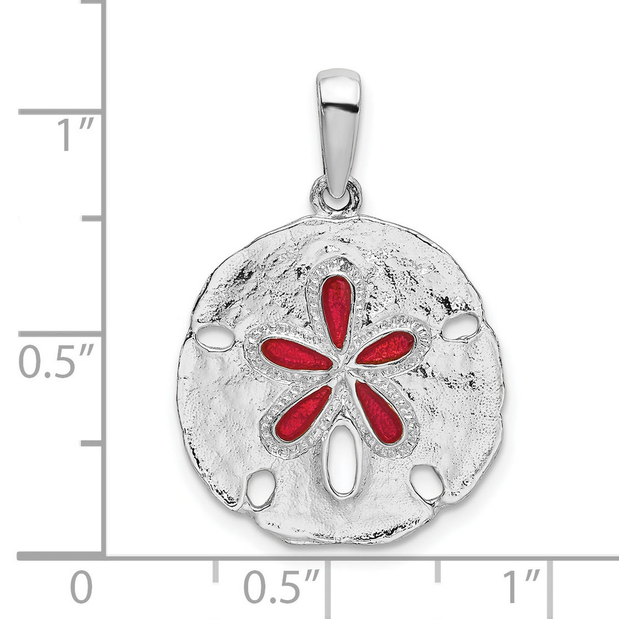 Sterling Silver Sand Dollar Pendant with Red Enamel, Star Motif Coastal Jewelry for Women