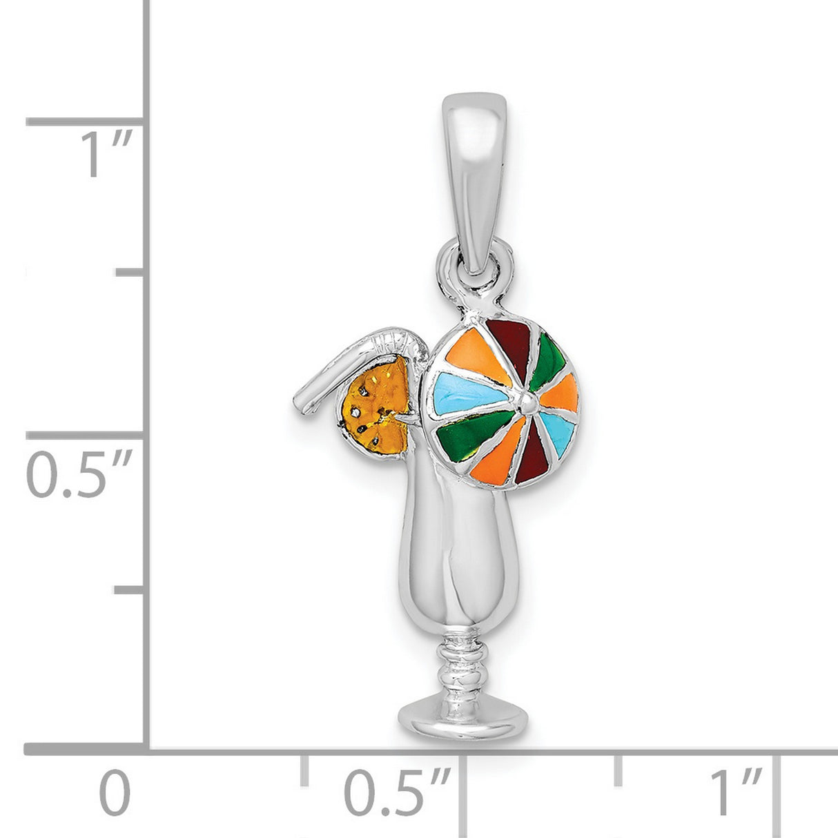 Sterling Silver Cocktail Pendant with Colorful Enamel Accents, Tropical Drink Design