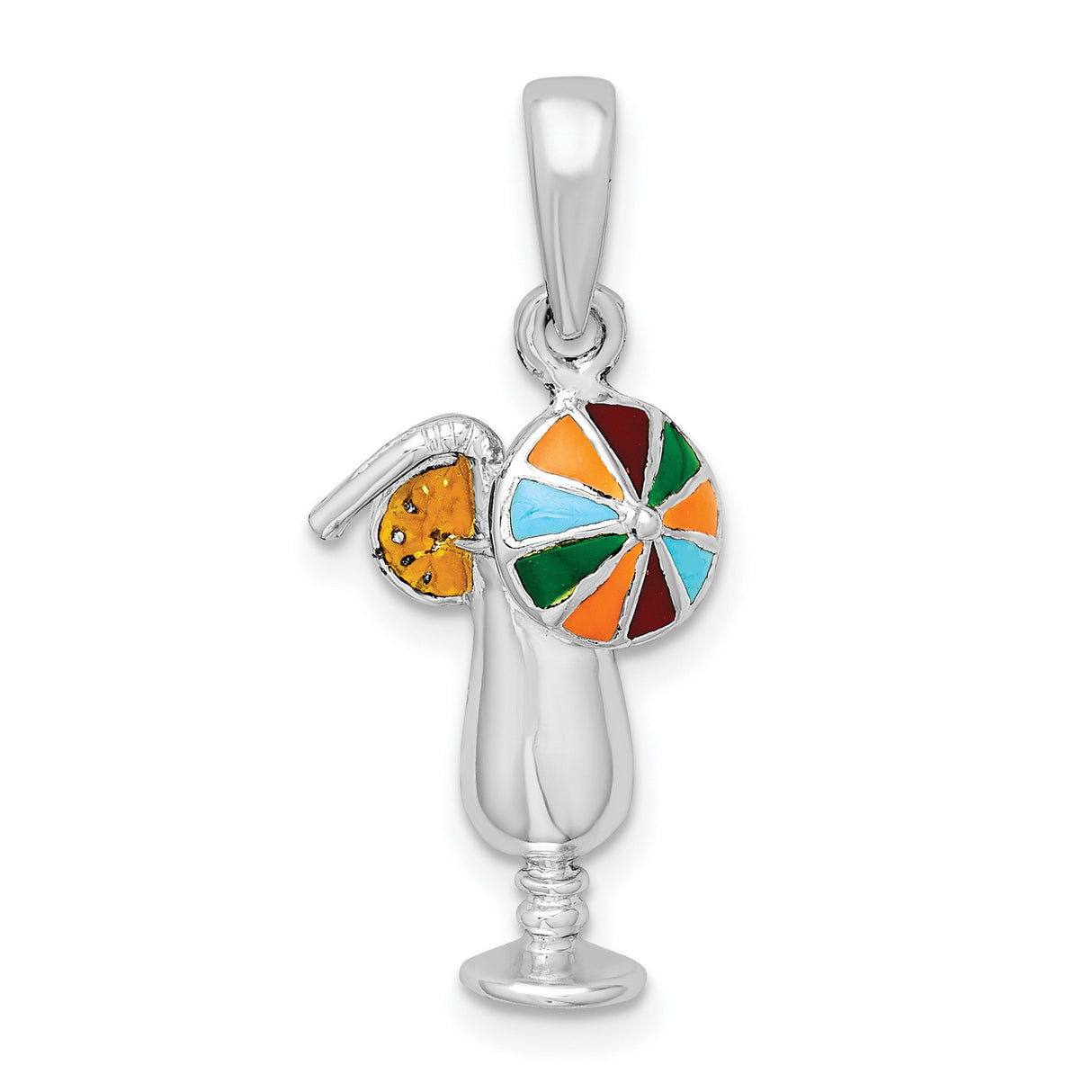 Sterling Silver Cocktail Pendant with Colorful Enamel Accents, Tropical Drink Design