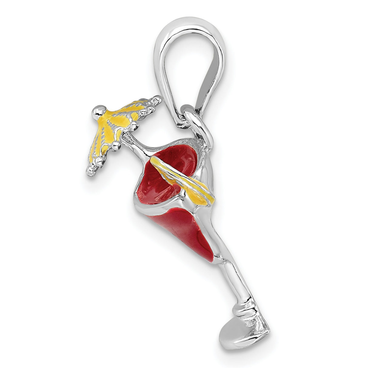 Sterling Silver Cocktail Drink Pendant with Red Enamel, Lemon Slice, and Umbrella Charm