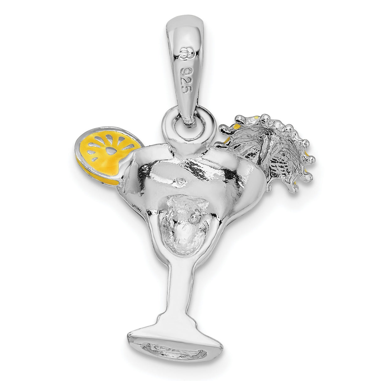 Sterling Silver Cocktail Drink Pendant with Red Enamel, Lemon Slice, and Umbrella Charm