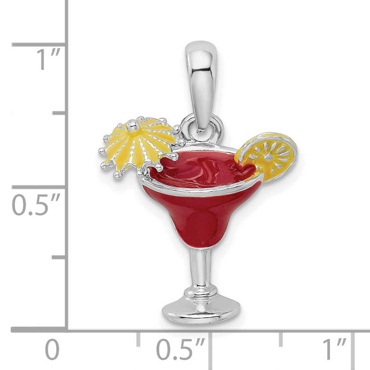 Sterling Silver Cocktail Drink Pendant with Red Enamel, Lemon Slice, and Umbrella Charm
