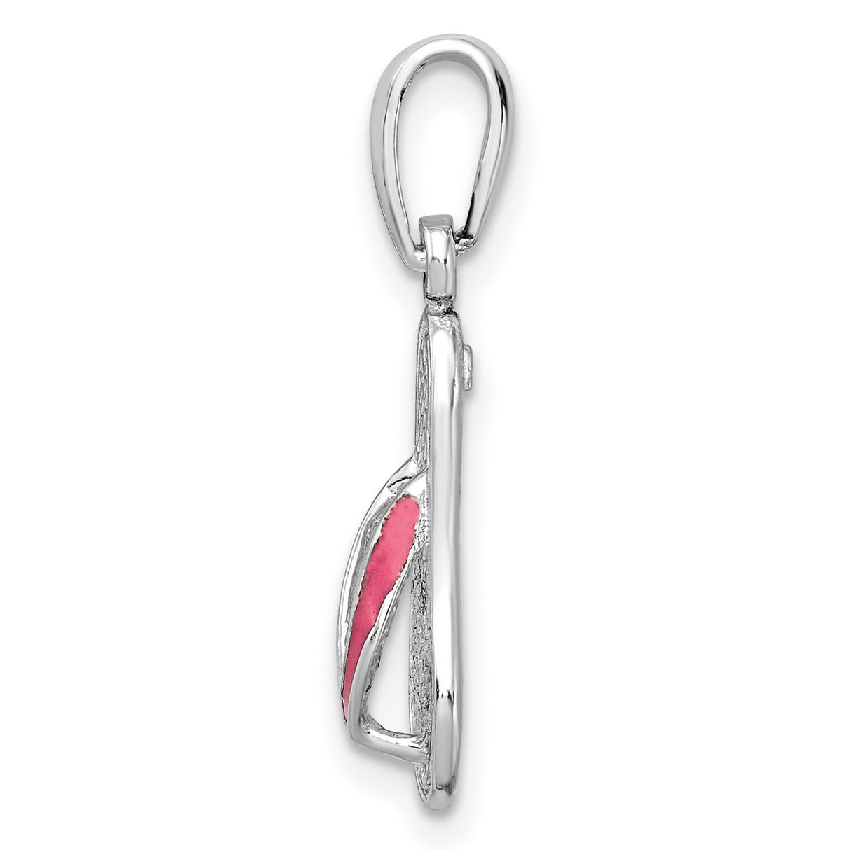 Sterling Silver Flip-Flop Sandal Pendant with Pink Enamel, Textured Sole, Beach Theme Jewelry