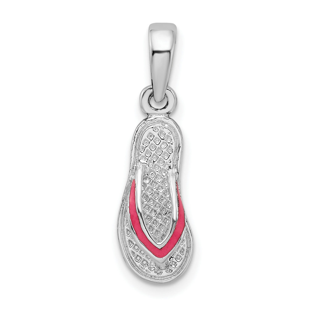 Sterling Silver Flip-Flop Sandal Pendant with Pink Enamel, Textured Sole, Beach Theme Jewelry