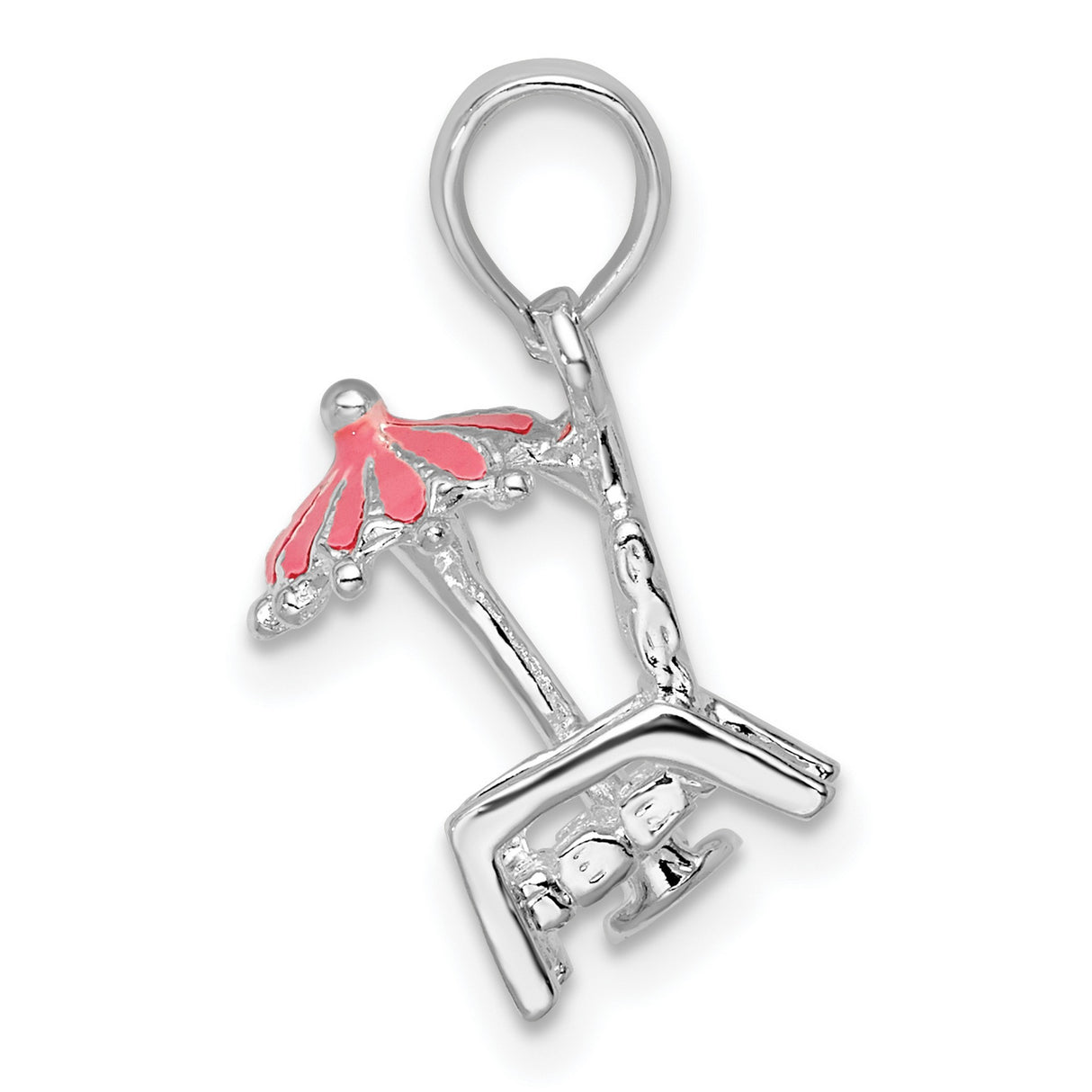 Sterling Silver Charm with Pink Enamel Umbrella, Beach Chair Summer Vacation Theme