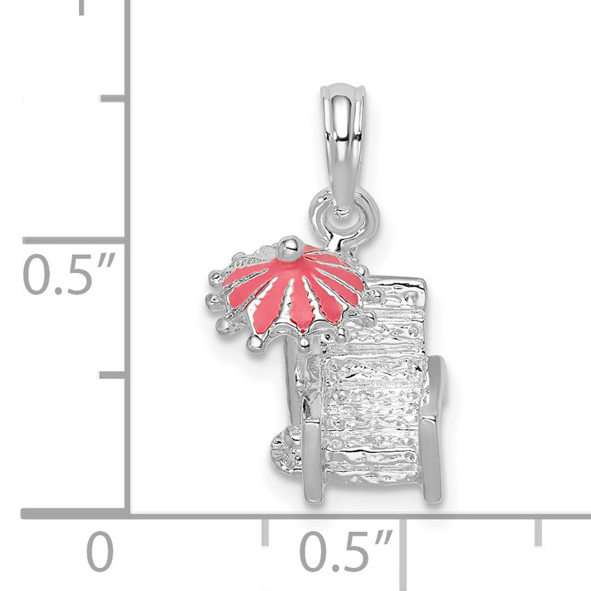 Sterling Silver Charm with Pink Enamel Umbrella, Beach Chair Summer Vacation Theme