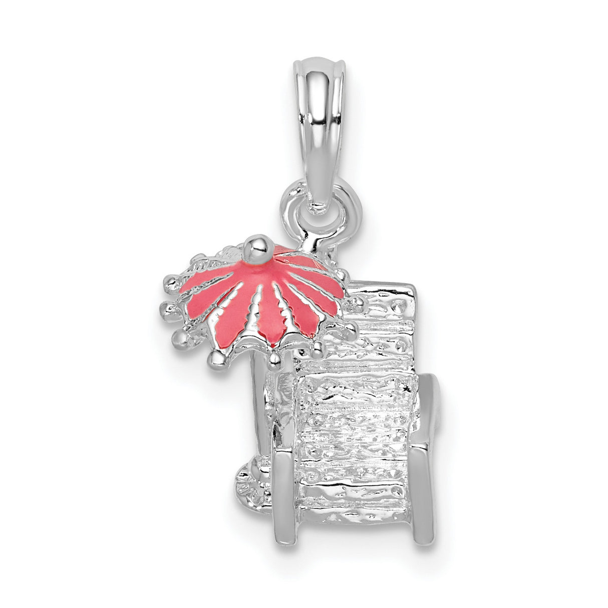 Sterling Silver Charm with Pink Enamel Umbrella, Beach Chair Summer Vacation Theme