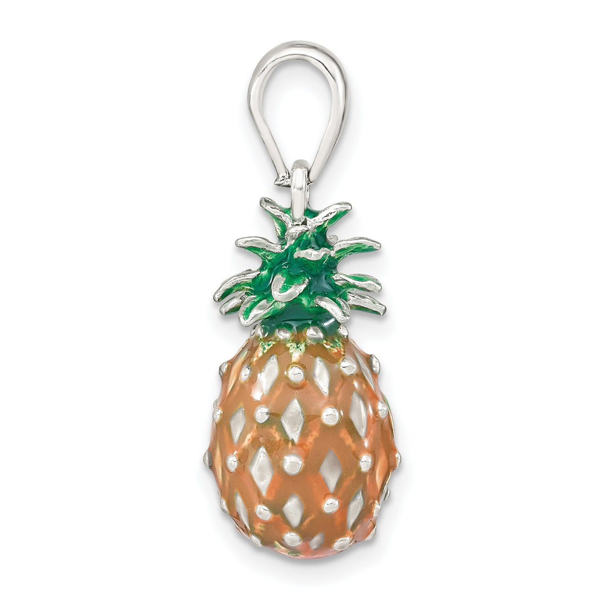 Sterling Silver Pineapple Pendant with Colorful Enamel, Tropical Fruit Design